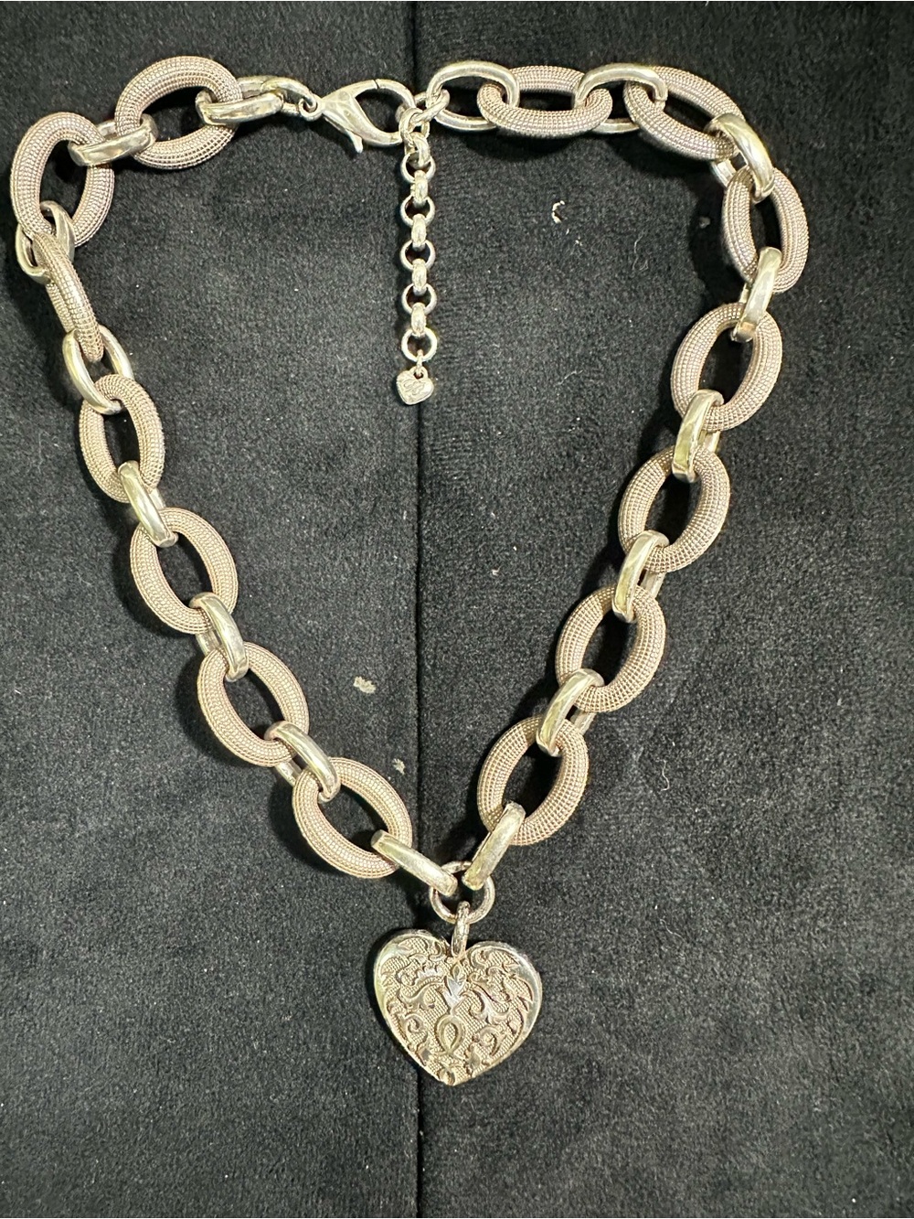 Vtg: Brighton CHUNKY Cordoba Heart Pendant Chain Link Necklace - Picture 5 of 13